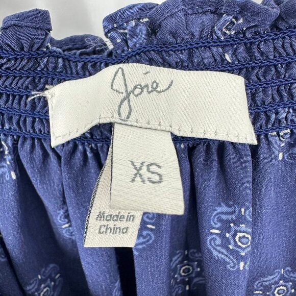 3/$25 Joie 100% Silk Peasant Top Blouse XS Short Sleeves Smocked Boho Navy Blue - Picture 3 of 7